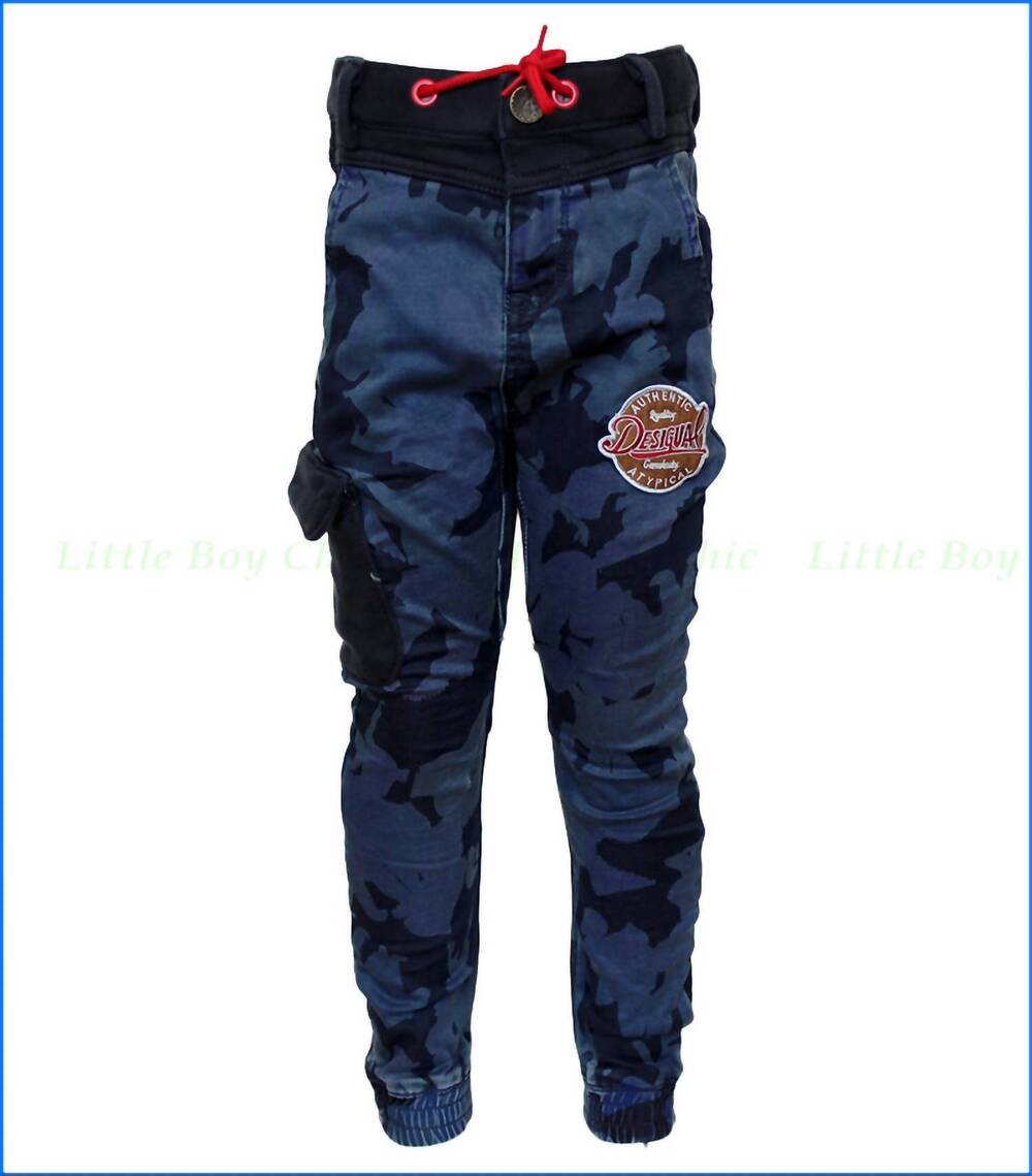 NEW DESIGUAL kids cargo baseball skinny jeans in blue camo